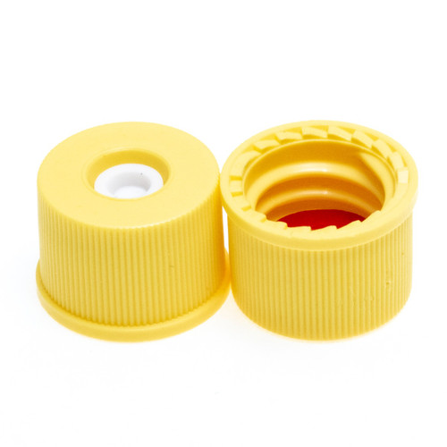 8-425mm Yellow Top Hat™ [Patented] Closure, Assembled with PTFE/Silicone Septa