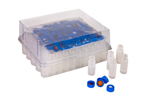 Convenience Pack-100µL-300µL Polypropylene R.A.M.™ Limited Volume Vial, 12x32mm, 9mm Thread and Ribbed, Royal Blue, 1mm Thick Polyimide/Silicone Lined Closure