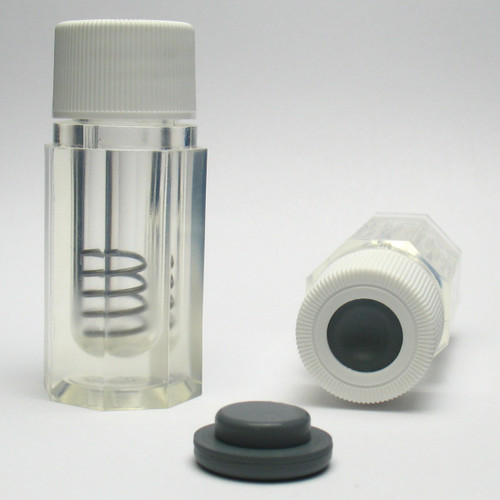 2mL Storage Holder Vial with Spring, Stopper and White Polypropylene Closure for Snapped Open Ampoules