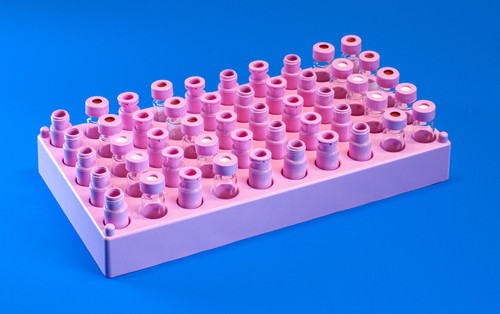 50 Position Pink Polypropylene Stackable Rack for 12mm Vials and Tubes, Autoclavable