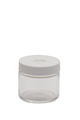 Standard Short Straight Sided Wide Mouth Septum Jars, Assembled with Open Top White Polypropylene Closures and Septum