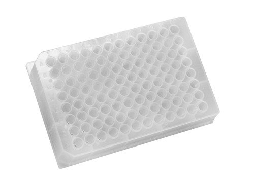 Sterile - 96 Round Well, V Bottom, 27mm high, 0.5mL/well, Raised Rim, Polypropylene Microplate