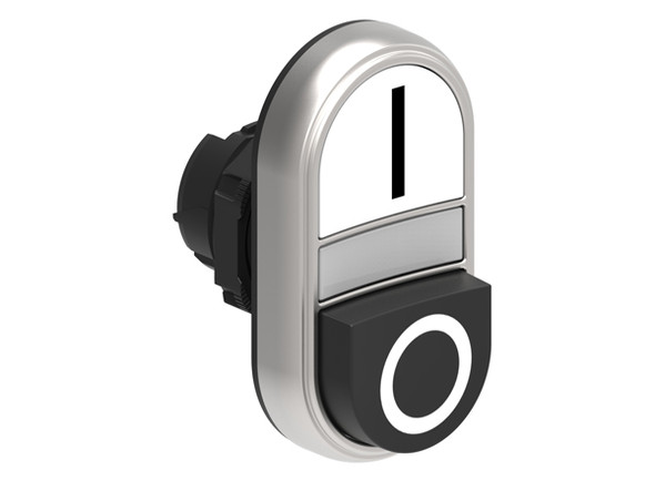 Double-touch actuator, spring return, white indicator Ø22mm Platinum series chromed plastic, 1 extended and 1 flush pushbuttons. Both spring return, White - Black/I - 0