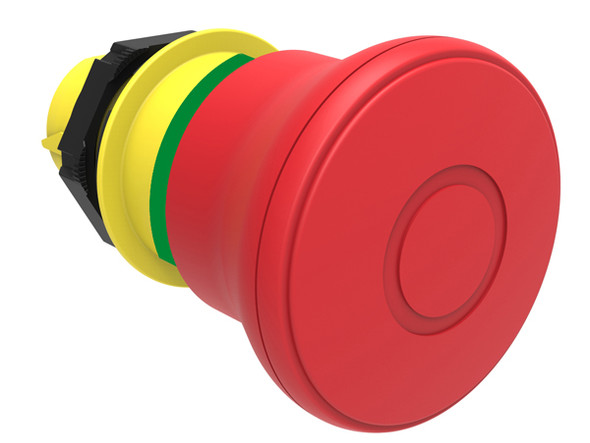 Mushroom head pushbutton actuator Ø22mm Platinum series chromed plastic, latch, pull to release, Ø40mm. For emergency stopping. ISO 13850. Red