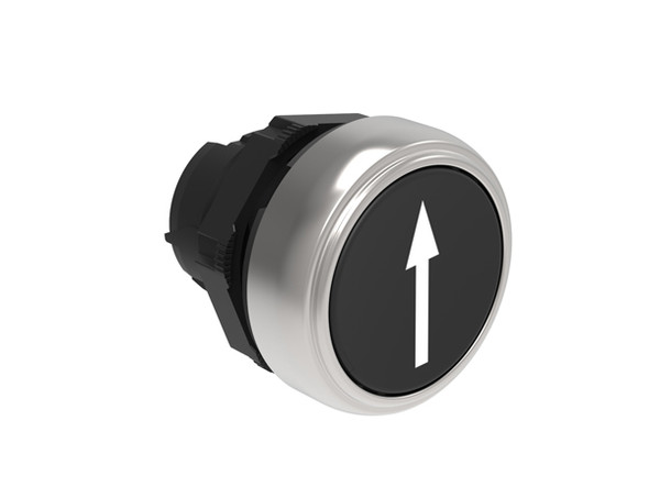 Pushbutton actuator, spring return, with symbol Ø22mm Platinum series chromed plastic, flush, ?/Black