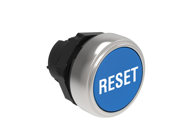 Pushbutton actuator, spring return, with symbol Ø22mm Platinum series chromed plastic, flush, RESET/Blue