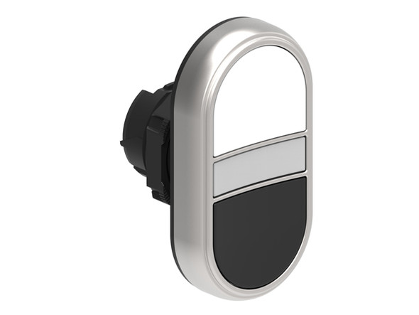 Double-touch actuator, spring return, white indicator Ø22mm Platinum series chromed plastic, 2 flush pushbuttons. Both spring return, White - Black