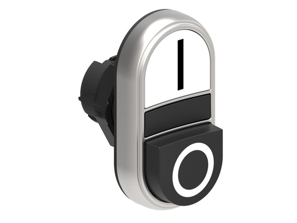 Double-touch actuator, spring return Ø22mm Platinum series chromed plastic, 1 extended and 1 flush pushbuttons. Both spring return, White - Black/I - 0