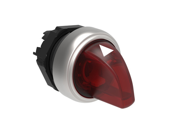 Illuminated selector switch actuator Ø22mm Platinum series chromed plastic, 3 position, 1 - 0 - 2. Red