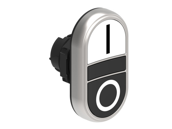Double-touch actuator, spring return Ø22mm Platinum series chromed plastic, 2 flush pushbuttons. Both spring return, White - Black/I - 0