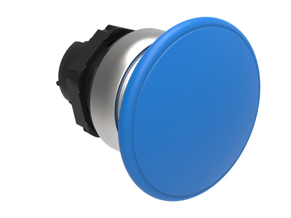 Mushroom head pushbutton actuator Ø22mm Platinum series chromed plastic, spring return, Ø40mm. Blue