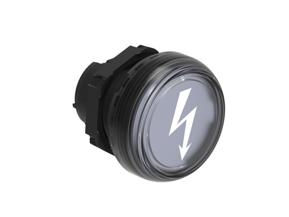 Pilot light head Ø22mm Platinum series chromed plastic, transparent with symbol indicating "DANGEROUS VOLTAGE". Without mounting adapter