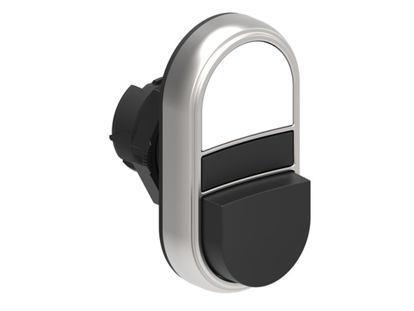 Double-touch actuator, spring return Ø22mm Platinum series chromed plastic, 1 extended and 1 flush pushbuttons. Both spring return, White - Black