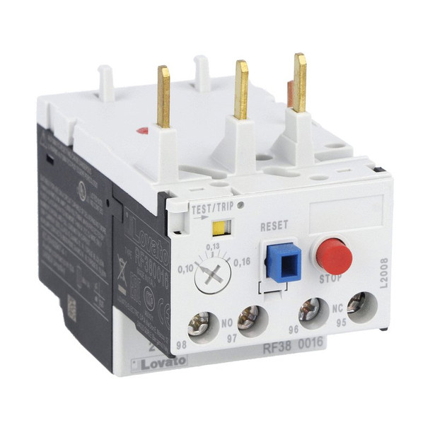 Motor protection relay, phase failure/single-phase sensitive. Three-pole (three-phase), manual or automatic resetting. Direct mounting on BF09 - BF38 contactors, 32...38A