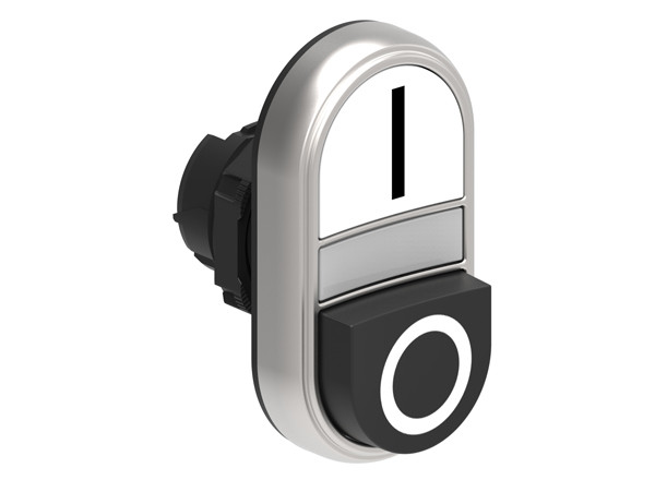 Double-touch actuator, spring return, white indicator Ø22mm Platinum series chromed plastic, 1 extended and 1 flush pushbuttons. Both spring return, White - Black/I - 0