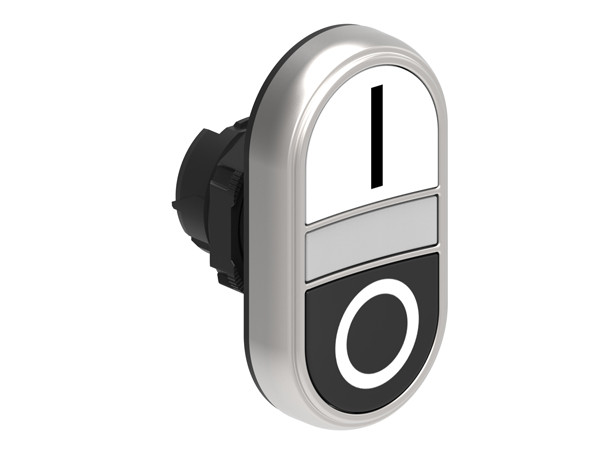 Double-touch actuator, spring return, white indicator Ø22mm Platinum series chromed plastic, 2 flush pushbuttons. Both spring return, White - Black/I - 0