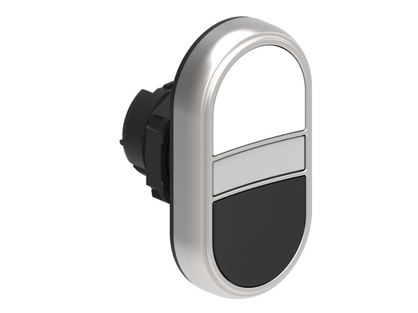 Double-touch actuator, spring return, white indicator Ø22mm Platinum series chromed plastic, 2 flush pushbuttons. Both spring return, White - Black