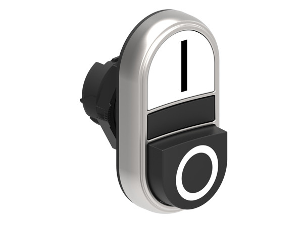 Double-touch actuator, spring return Ø22mm Platinum series chromed plastic, 1 extended and 1 flush pushbuttons. Both spring return, White - Black/I - 0