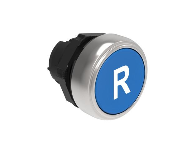 Pushbutton actuator, spring return, with symbol Ø22mm Platinum series chromed plastic, flush, R/Blue