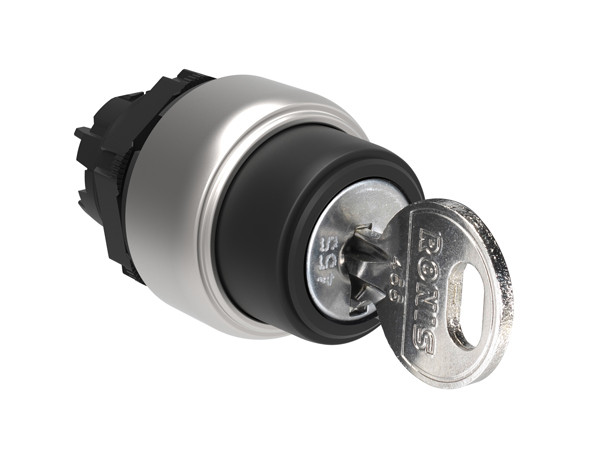 Selector switch actuator key Ø22mm Platinum series chromed plastic, 3 position, 1 - 0 < 2 with different key code. Withdral at 1