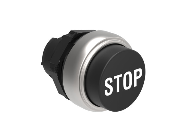 Pushbutton actuator, spring return, with symbol Ø22mm Platinum series chromed plastic, extended, STOP/Black