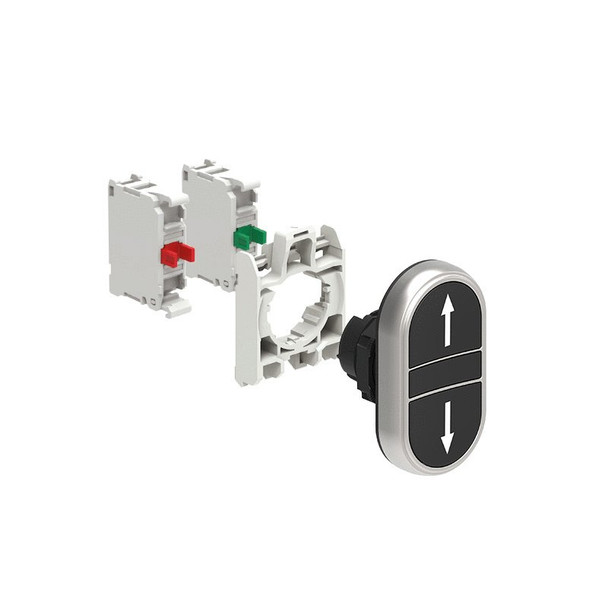 KIT plastic double-touch actuator, spring return, 2 flush pushbuttons, Black Black/? ? with mounting adapter and 2 contact elements, 2NO. Screw termination
