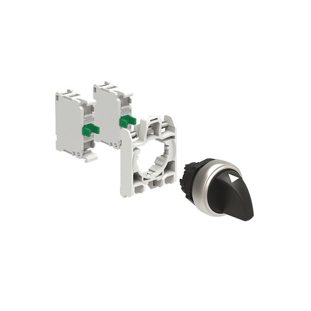 KIT plastic selector switch actuator knob, 3 position, 1 0 2 with mounting adapter and 2 contact elements, 2NO. Screw termination