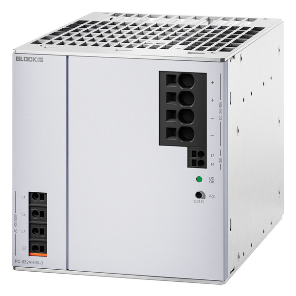 Block USA PC-0324-400-2 - Switched Mode Power Supply, Three Phase, 960W, 400-500VAC Input, 960W/24VDC Output, DIN Rail, PC 3AC