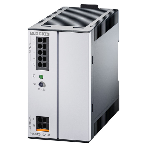 Block USA PM-0124-020-0 - Switched Mode Power Supply, Single Phase, 48W, 100-240VAC Input, 48W/24VDC Output