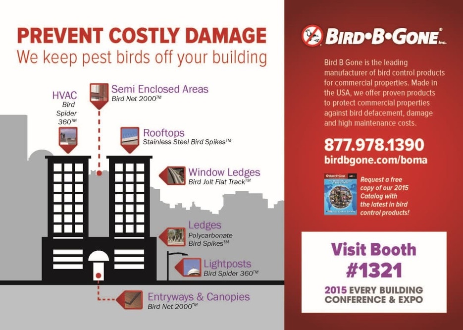 Bird B Gone to Feature Bird Control Solutions for Buildings at 2015 BOMA Every Building Conference
