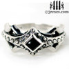 The fairy goth promise ring in silver. A medieval engagement ring with black onyx stone