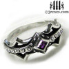 silver medieval engagement ring with purple amethyst stone