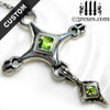 classic silver cross necklace with jeweled green peridot chain custom order