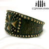 rustic bronze studded iron cross ring for men side view