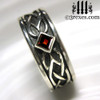 Celtic Knot Silver Soul Ring with dark garnet stone accent – sterling silver gothic wedding band
