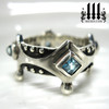 ladies goth wedding ring, medieval crown ring with blue topaz, .925 sterling silver brandy wine band with studs, princess stones, alternative alt engagement band