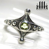 ladies silver fairy ring with gothic green peridot stone. lgbtq unique promise rings