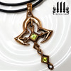 Bronze Moorish Princess Cross Necklace | Historic Gothic Pendant with green peridot Semi Precious Stones. and rubber choker