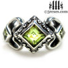 Princess Love Gothic Engagement Ring, sterling silver with green peridot stones