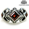 Gothic wedding ring, woman's medieval engagement band with garnet stones, silver princess love ring 