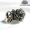 gothic silver rose moon spider ring with garnet faceted stone womans wedding ring 