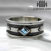 mens blue topaz ring silver gothic wedding band