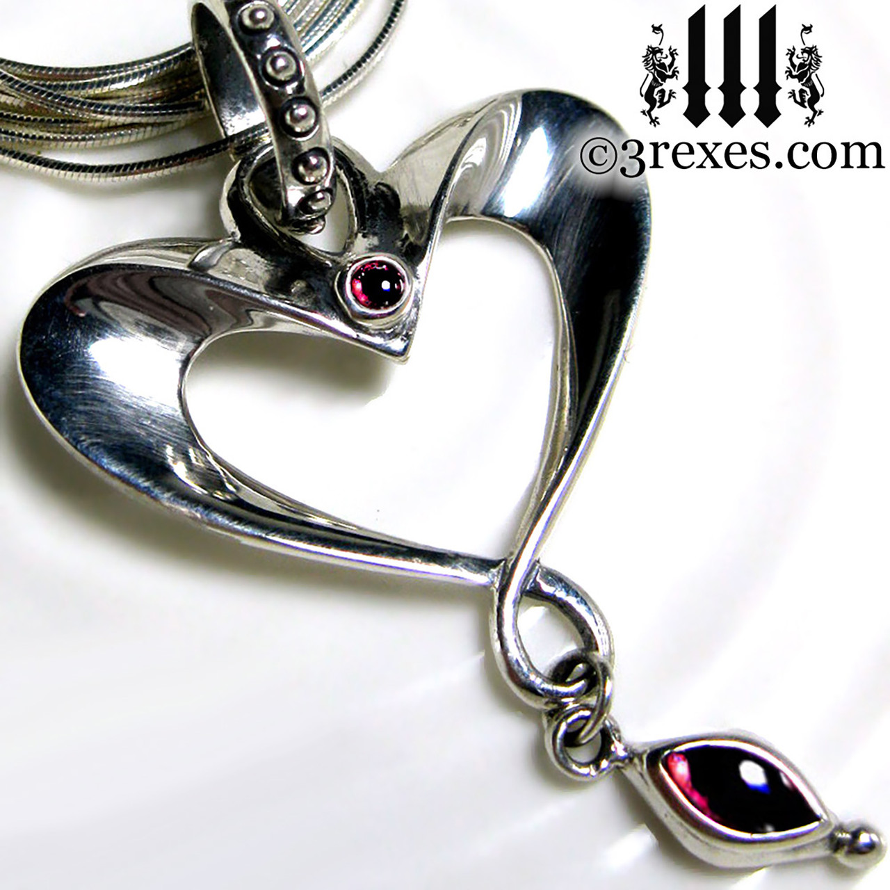 Eros Heart Necklace WIth Snake Chain - 3 Rexes Jewelry