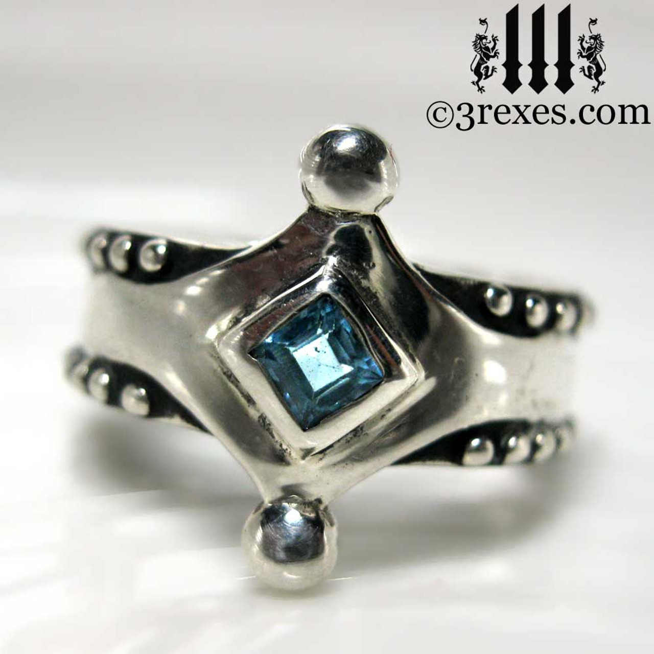 Moorish Medieval Gothic Silver Ring Stone & Size available:10 Black CZ and Green Peridot