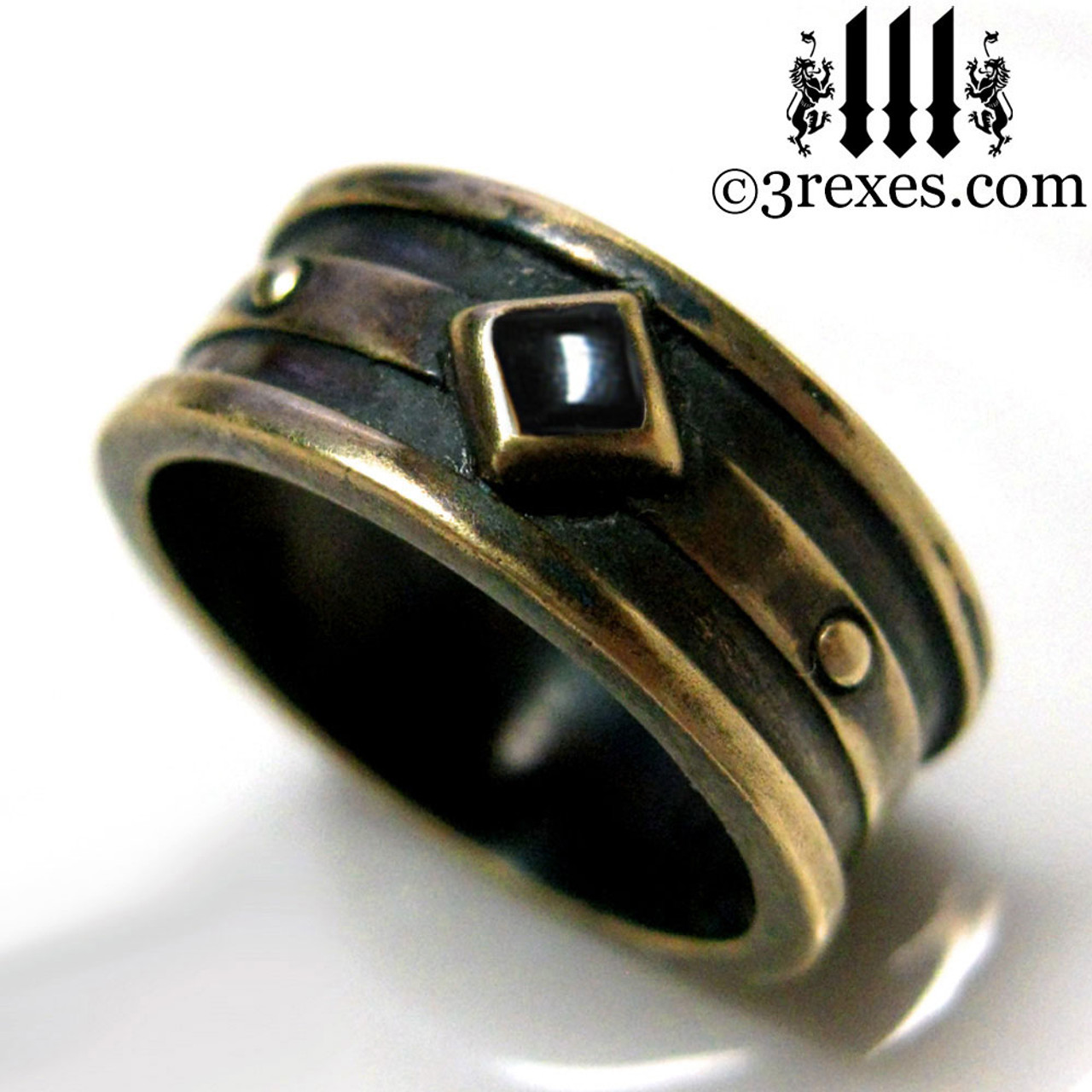 Moorish Medieval Gothic Silver Ring Stone & Size available:10 Black CZ and Green Peridot