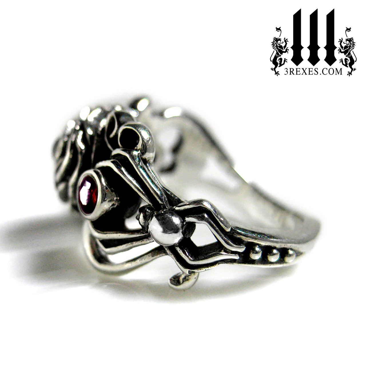 Gothic Silver Rose Moon Spider Ring | .925 Sterling Silver