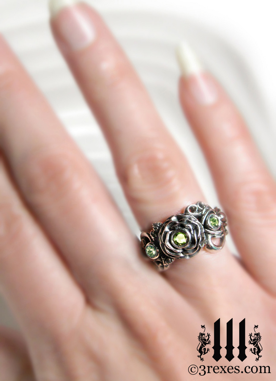 Gothic Silver Rose Moon Spider Ring | .925 Sterling Silver