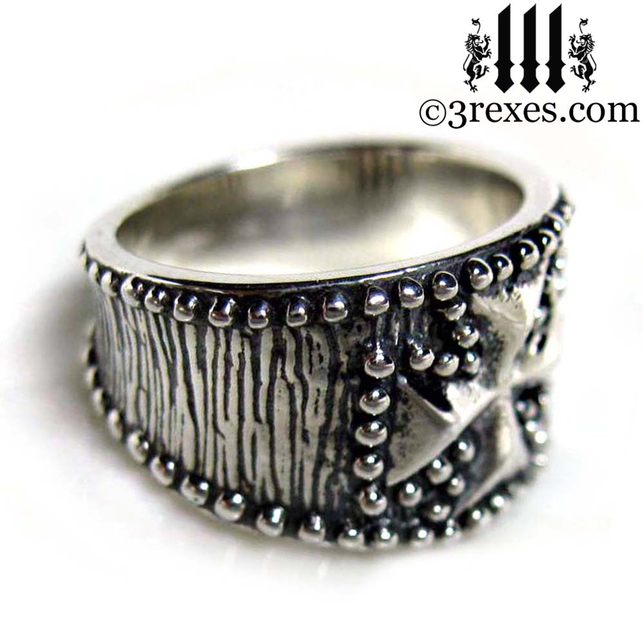 Studded Iron Cross Ring - 3 Rexes Jewelry