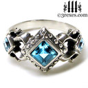 medieval wedding ring for women with blue topaz stones .925 sterling silver