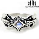 silver medieval engagement ring with moonstone